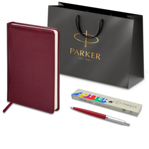 Ручка шариковая PARKER «Jotter Plastic CT»корпус красныйежедневник А5 красныйпакет880897