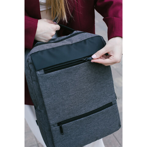 Рюкзак HEIKKI PANEL (ХЕЙКИ), отделение для ноутбука, USB-порт, серый, 44×30x13 см