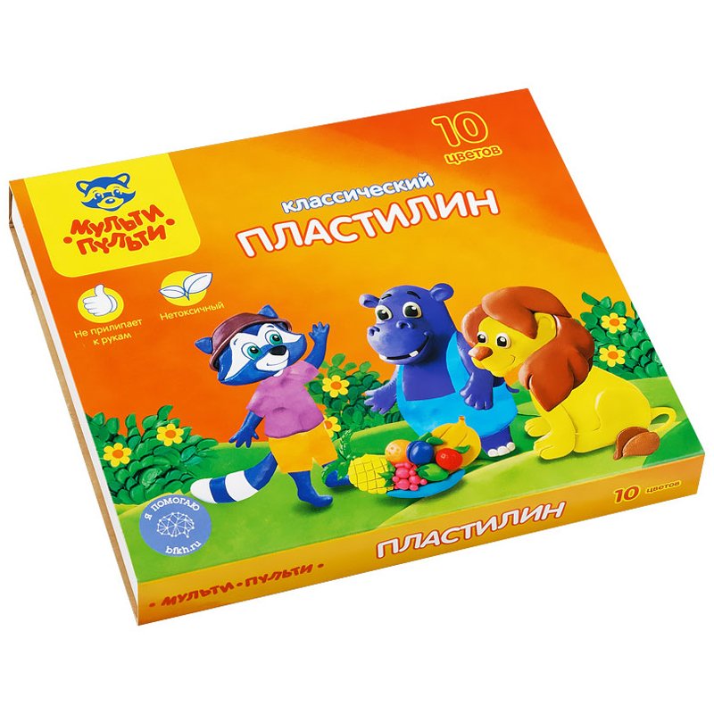 превью Пластилин Мульти-Пульти «Приключения Енота», 10 цветов, 200г, со стеком, картон