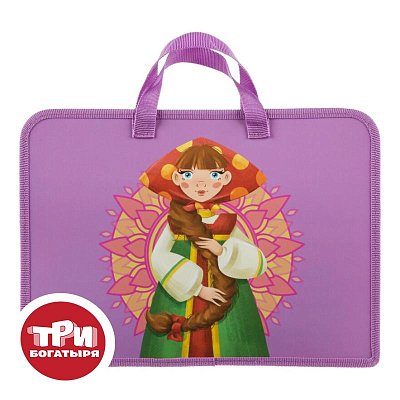 Папка для тетрадей КОМУС Три богатыря Любава, А4, молн, руч, пласт,75мм, ПТ 14-4