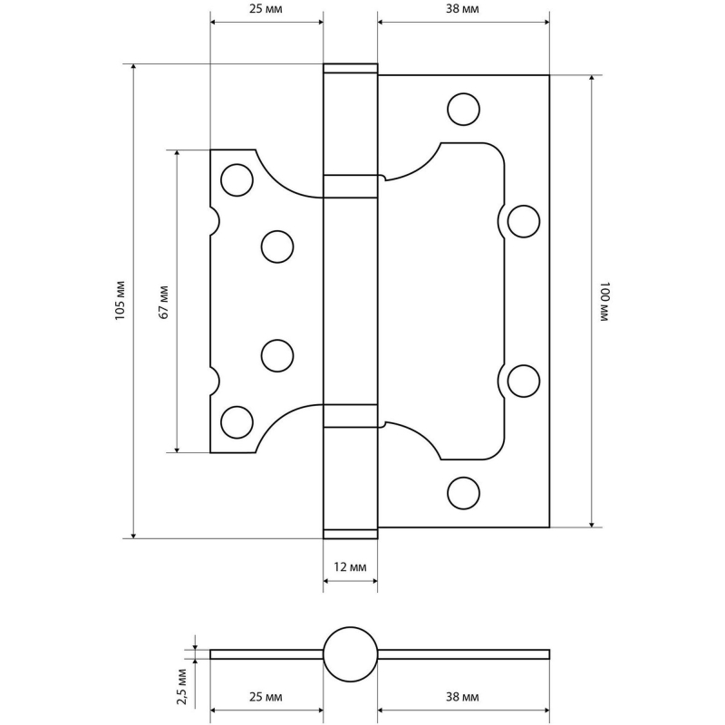Петля УЗК СТАНДАРТ 105×50 2BB SN накладная 2.5мм б/вр (12846)