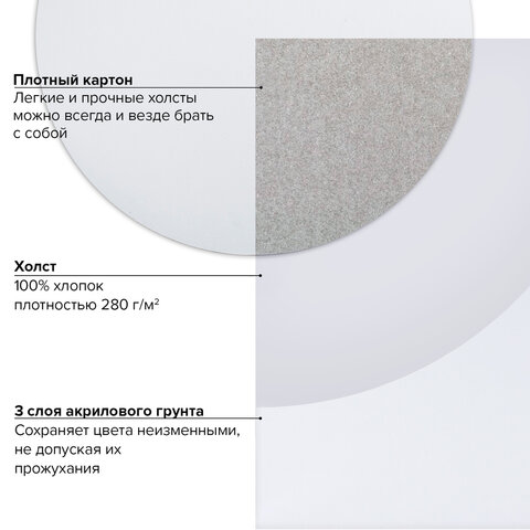 Холст на картоне BRAUBERG ART «CLASSIC», 40 см, грунтованный, круглый, 100% хлопок, мелкое зерно