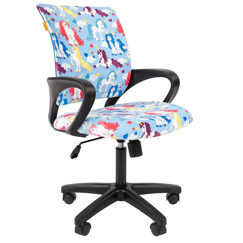 превью Кресло детское Chairman Kids 103, PL черн., ткань велюр, единороги, механизм качания спинки