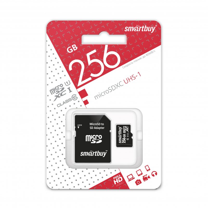Карта памяти 256 ГБ microSDXC SmartBuy UHS-I Cl10 SB256GBSDCL10-01