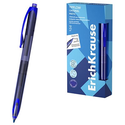 Ручка-роллер автоматическая ERICH KRAUSE «TipFlow Stick Matic Original», СИНЯЯ, линия 0.4 мм