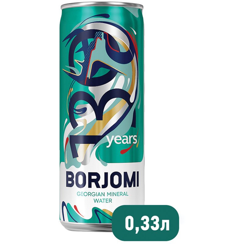 Вода ГАЗИРОВАННАЯ минеральная BORJOMI (БОРЖОМИ) 0.33 л, жестяная банка (12 штук в упаковке)