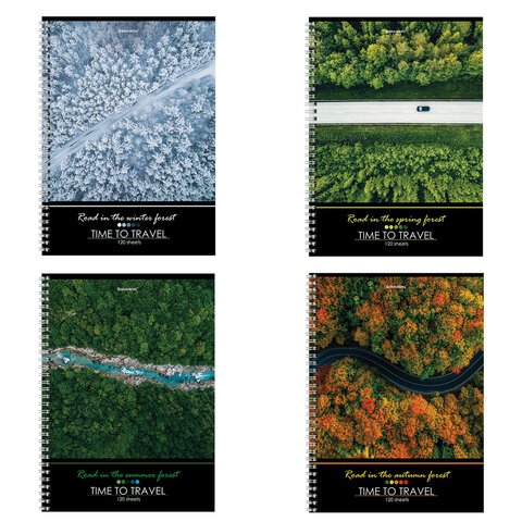 превью Тетрадь А4, 120 л., BRAUBERG гребень, клетка, обложка картон, «Seasons»