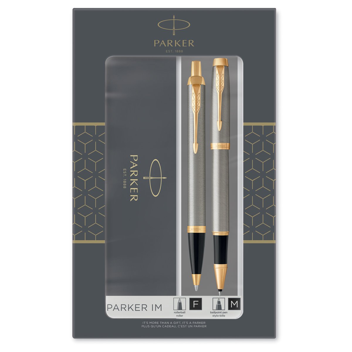 превью Набор Parker «IM Brushed Metal GT»: ручка шариковая, 1.0мм и ручка-роллер, 1.0мм, подар. уп. 