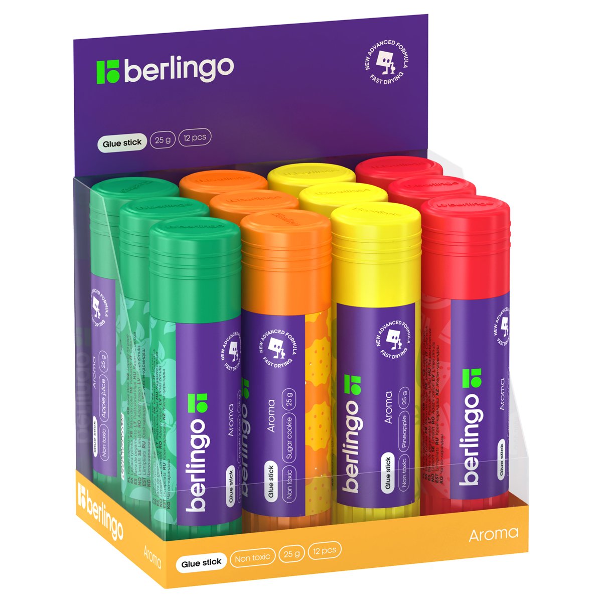 Клей-карандаш Berlingo «Aroma», 25г, ароматизированный (яблочный сок, арбуз, сахарное печенье, ананас), ПВП