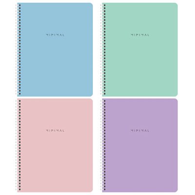 Тетради ДЭК А5 96 л. КОМПЛЕКТ 4 шт., BRAUBERG, гребень, клетка, 80 г/м2, Soft-Touch, «Minimal»
