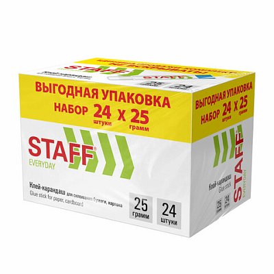 Клей-карандаш 25 г, ВЫГОДНАЯ УПАКОВКА, КОМПЛЕКТ 24 ШТУКИ, STAFF EVERYDAY
