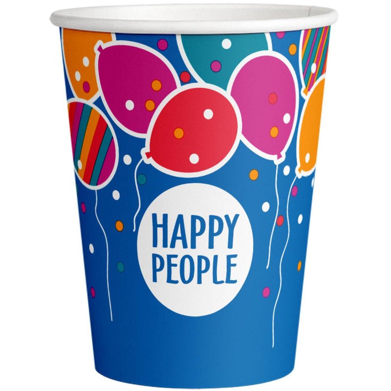 Стакан одноразовый бум односл. 350 мл d-90мм Happy People МИКС 50шт/уп