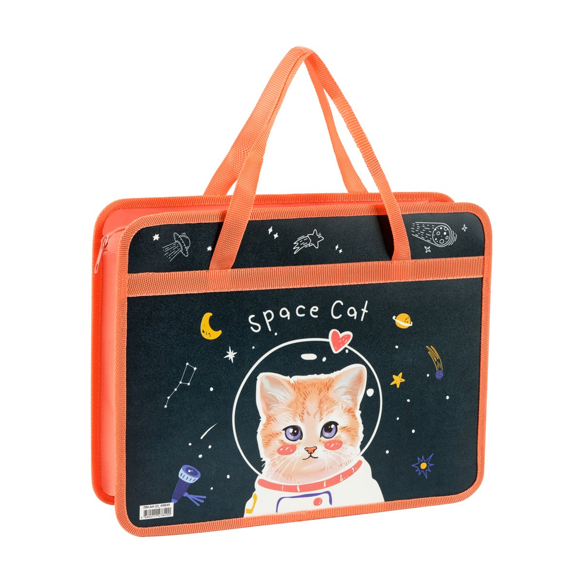 превью Папка с ручками А4 ArtSpace «Space Cat», пластик, на молнии, 80мм