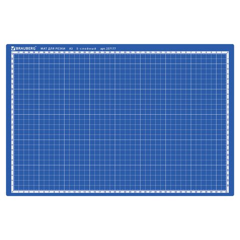 Коврик (мат) для резки BRAUBERG EXTRA 5-слойный, А3 (450×300 мм), двусторонний, толщина 3 мм, синий, 237177