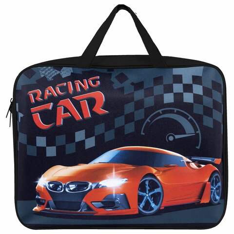 превью Папка на молнии с ручками BRAUBERG А4, 1 отделение, полиэстер, ширина 80 мм, «Racing Car»