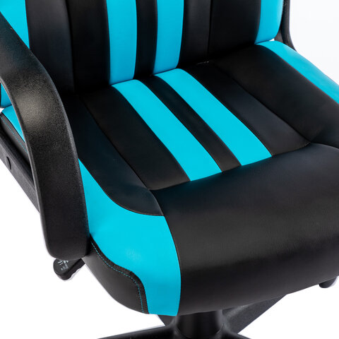 Кресло компьютерное «BRABIX Stripe GM-202», экокожа, черное/голубое