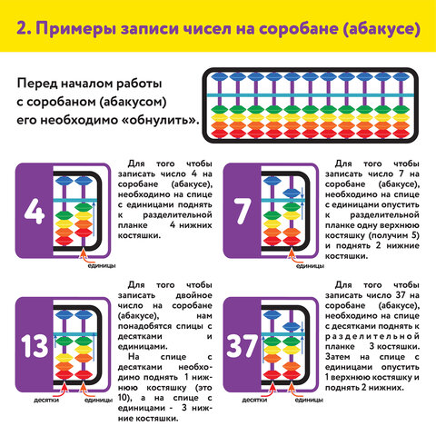 Счеты Абакус (соробан) радужные ЮНЛАНДИЯ «Ментальная арифметика», 13 разрядов кнопка обнуления