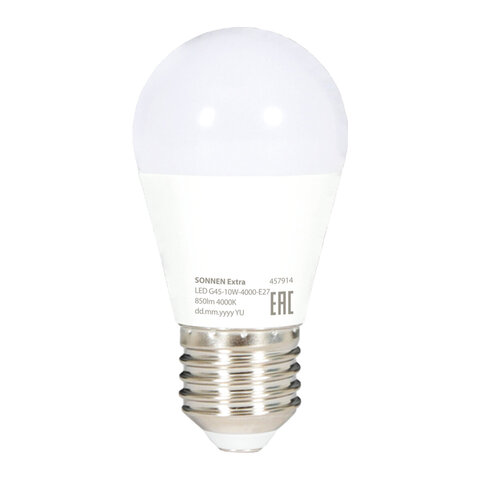 Лампа светодиодная SONNEN EXTRA, 10 (85) Вт, E27, шар, нейтральный белый, 30000 ч, LED G45-10W-4000-Е27