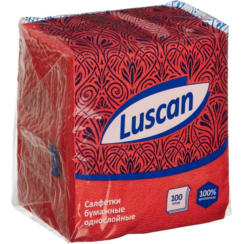 Салфетки бумажные Luscan 1-слойные (24×24 см, красные, 100 штук в упаковке)