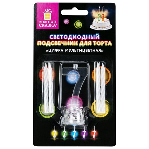 превью Цифра-подсвечник «7» светодиодная, ЗОЛОТАЯ СКАЗКА, в наборе 4 свечи 6 см, 1 батарейка