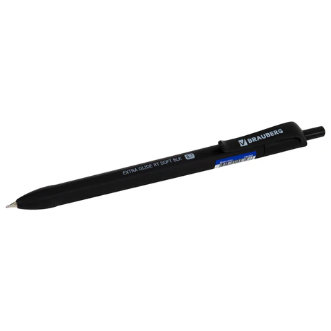 Ручка шариковая масляная автоматическая BRAUBERG «Extra Glide RT SOFT BLK», СИНЯЯ, игольчатый наконечник 0.7 мм, линия 0.5 мм