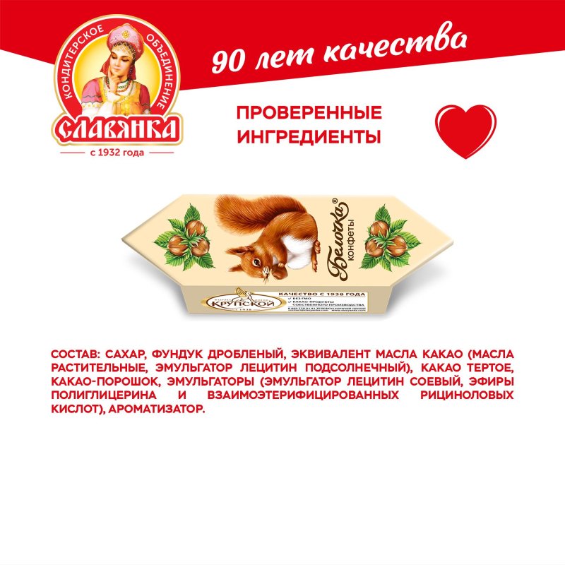 Конфеты Белочка глазиров. шок. глазурью с корпусами типа пролине 1 кг/шт