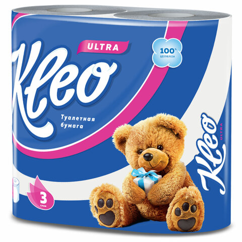 Бумага туалетная бытовая KLEO Ultra, 3-х слойная, спайка (4 шт. х 20 м)