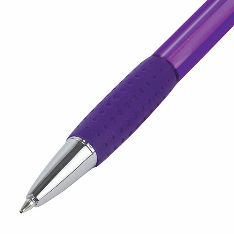 Ручка шариковая автоматическая с грипом BRAUBERG SUPER, СИНЯЯ, корпус фиолетовый, узел 0.7 мм, линия письма 0.35 мм