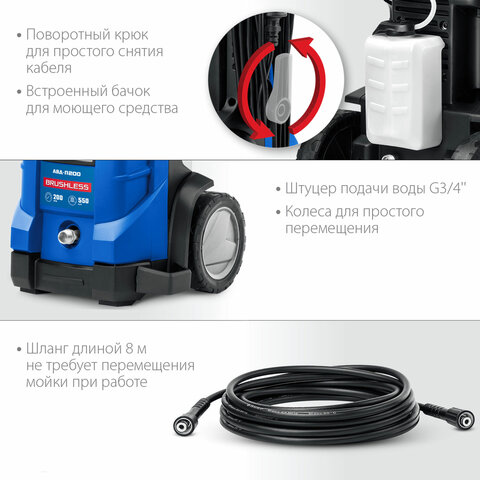 Минимойка ЗУБР АВД-П200, мощность 2.6 кВт, давление 200 бар, шланг 8 м