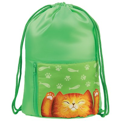 Мешок для обуви 1 отделение Мульти-Пульти «Lazy Cat», 340×420мм, карман на молнии, зеленый