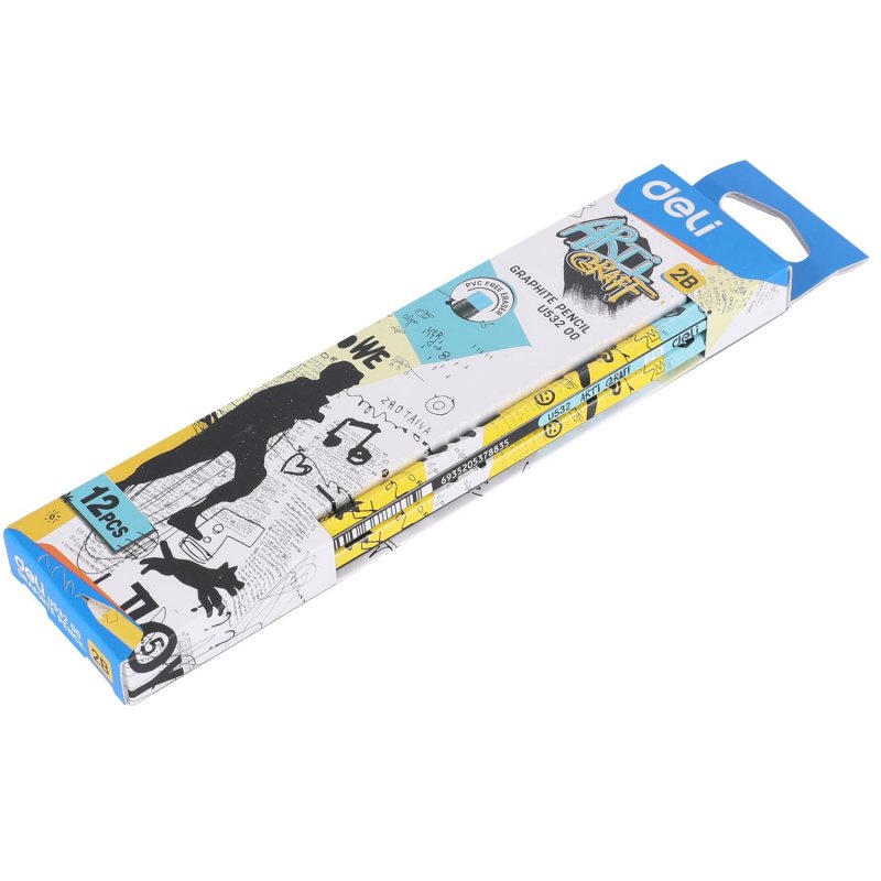 Карандаш чернографитный Deli Arti Graff 2B с ластиком заточенный шестигранный