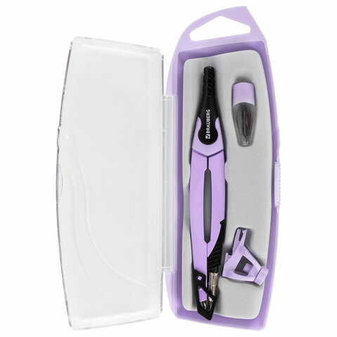 Готовальня BRAUBERG ULTRA, 4 предмета: циркуль 135 мм, запасной грифель, насадка, лавандовый цвет