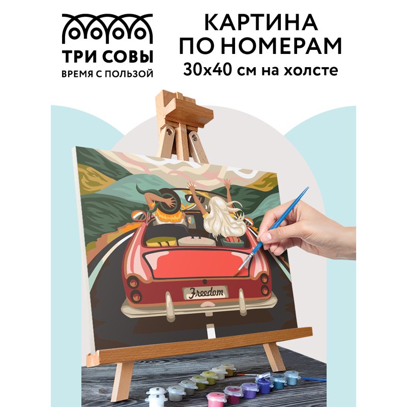 Картина по номерам на холсте ТРИ СОВЫ «В лето на кабриолете», 30×40, с акриловыми красками и кистями