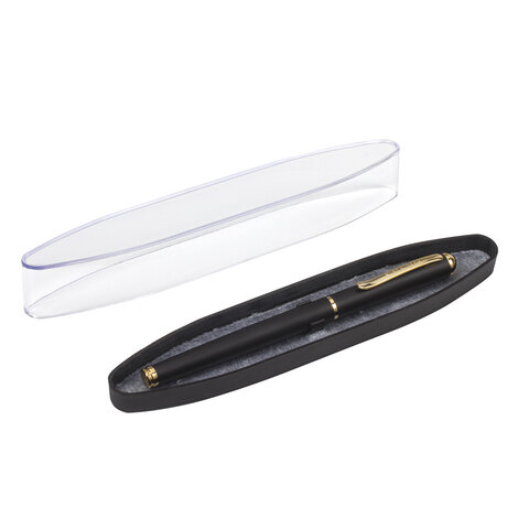 Ручка подарочная перьевая BRAUBERG Maestro, СИНЯЯ, корпус черный с золотистыми деталями, линия письма 0.25 мм