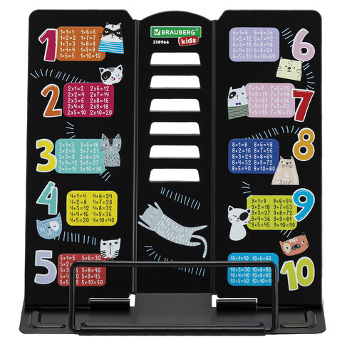 Подставка для книг BRAUBERG KIDS mini, «Cats», с таблицей умножения, регулируемый угол наклона, металлическая