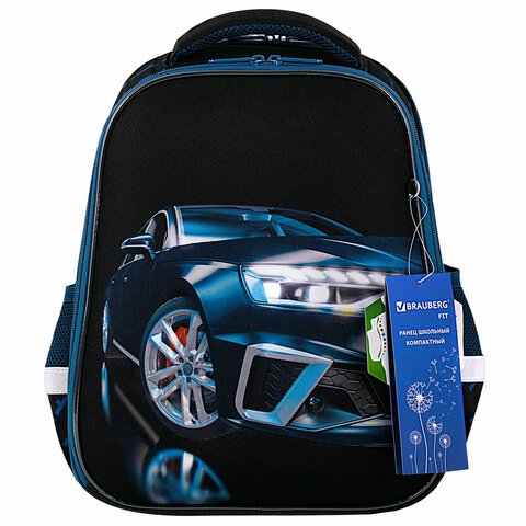 Ранец BRAUBERG FIT, 2 отделения, «Super car», 38×27х14 см