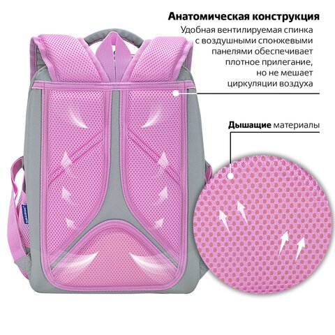 Ранец BRAUBERG LIGHT, 1 отделение, с брелоком, «Cat patches», плюшевые нашивки, 36×26х13 см