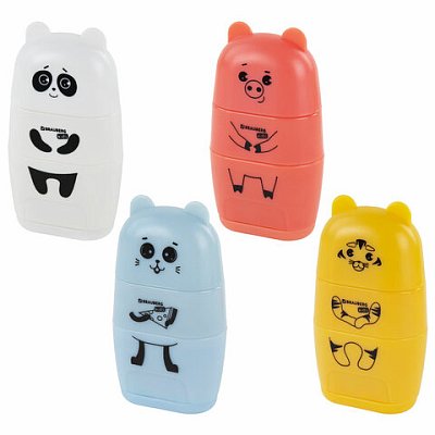 Точилка с ластиком 2 в 1 BRAUBERG KIDS «Зверушки», 2 отверстия, дизайн ассорти
