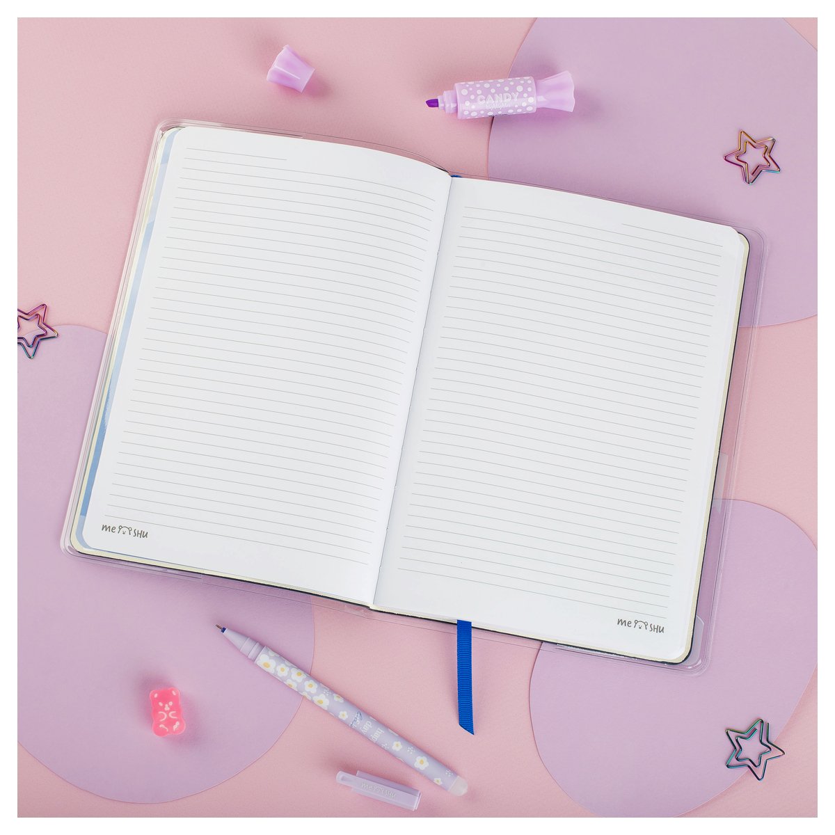 Записная книжка А5 80л., ЛАЙТ, кожзам, MESHU «Cutestar», съемная пластиковая обложка с дизайном, пантон, белила, блок в линию