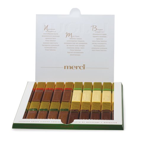 Конфеты шоколадные MERCI,  из шоколада с миндалем, 250 г, картонная коробка