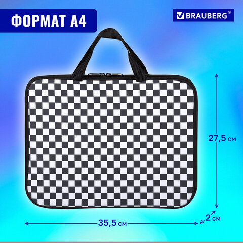 Папка на молнии с ручками BRAUBERG А4, 1 отделение, полиэстер, 20 мм, «Black and white»