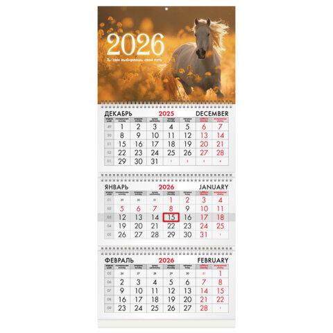 превью Календарь квартальный 2026г, 3 блока 3 гребня бегунок, офсет, BRAUBERG, Символ года 5