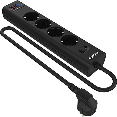 Сетевой фильтр Philips CHP4346BB/51 4р/3м с USB, 10А, черный