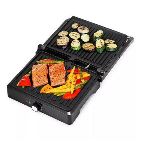 Электрогриль KITFORT KT-3662, 2000 Вт, фиксированные панели, регулировка температуры, серебро/черный