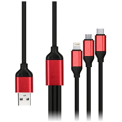 Кабель Smartbuy 3 в 1 универсальный, Micro-USB/Lightning/Type C, 1.2м, черный