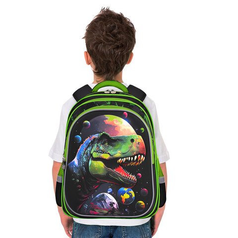 Рюкзак BRAUBERG KIDS FLOSSY, 2 отделения, 3 кармана, «Galaxy Dino», 3D-панель, 40×28х18 см