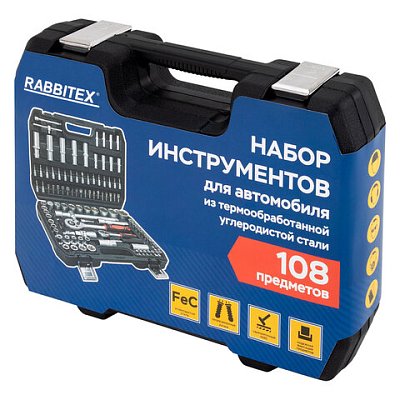 Набор инструментов для автомобиля, 108 предметов, пластиковый кейс, RABBITEX