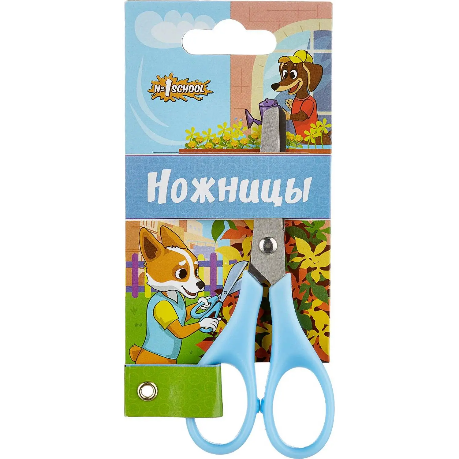 превью Ножницы детские Комус Класс (№1 School) Шустрики 115 мм симметричные пластиковые ручки голубого цвета