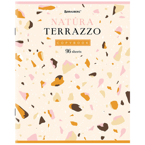 Тетрадь А5, 96 л., BRAUBERG, скоба, клетка, TWIN-лак, «Natura Terrazzo»
