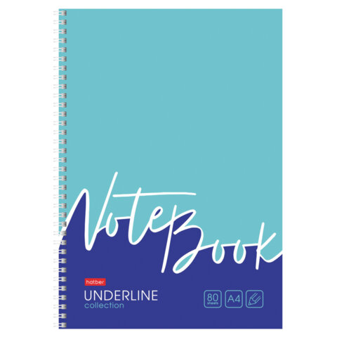 Тетрадь А4 80 л., HATBER, гребень, клетка, обложка картон, жесткая подложка, «Underline» (микс), 077006
